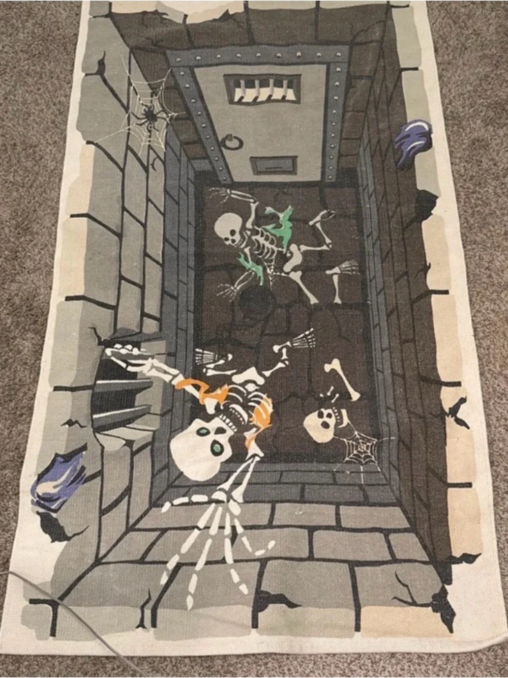Halloween Skeleton Hallway Bath Mat - Gray, White & Accent Colors